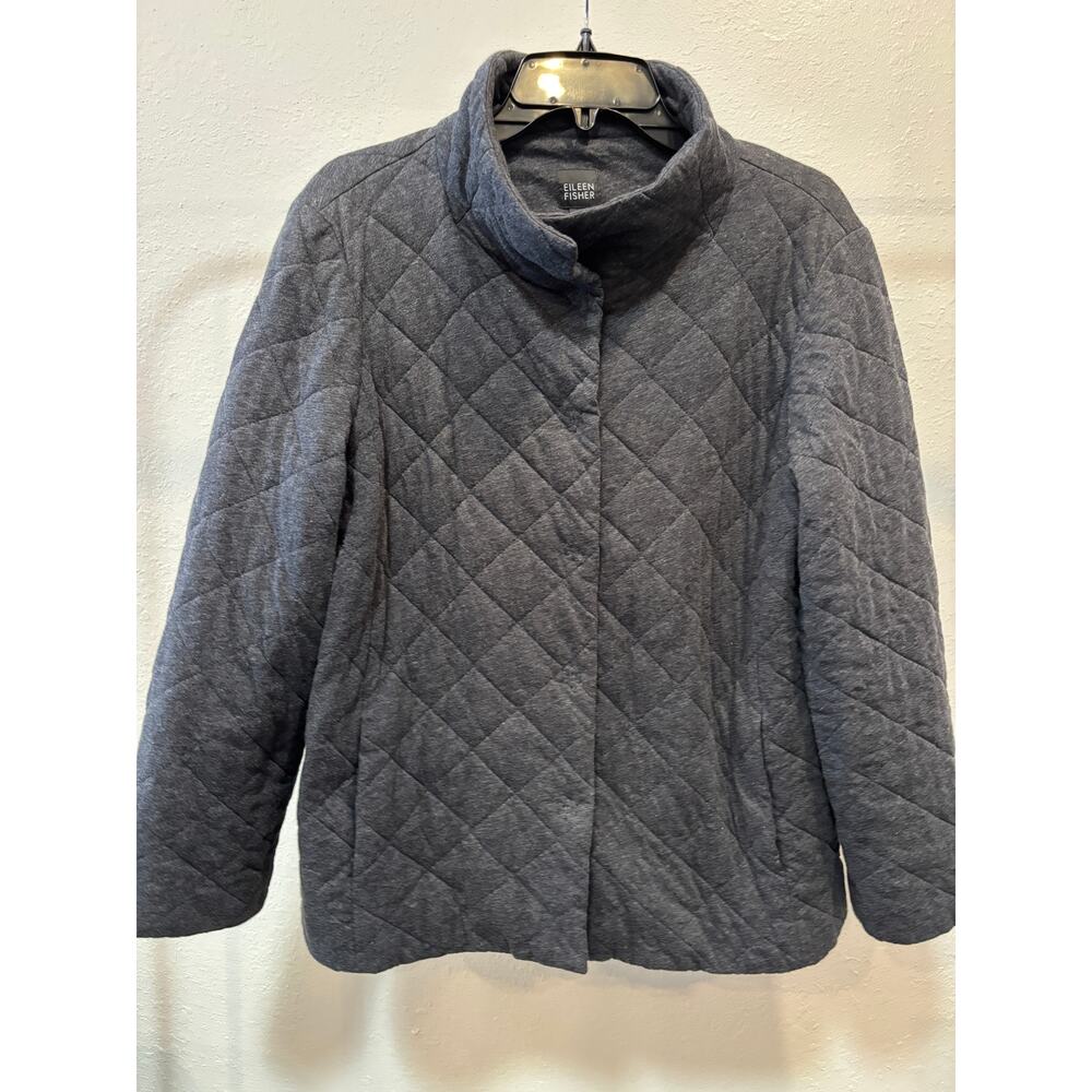 Eileen Fisher Quilted Jacket Womens Size Large Cotton Grey - Picture 2 of 6